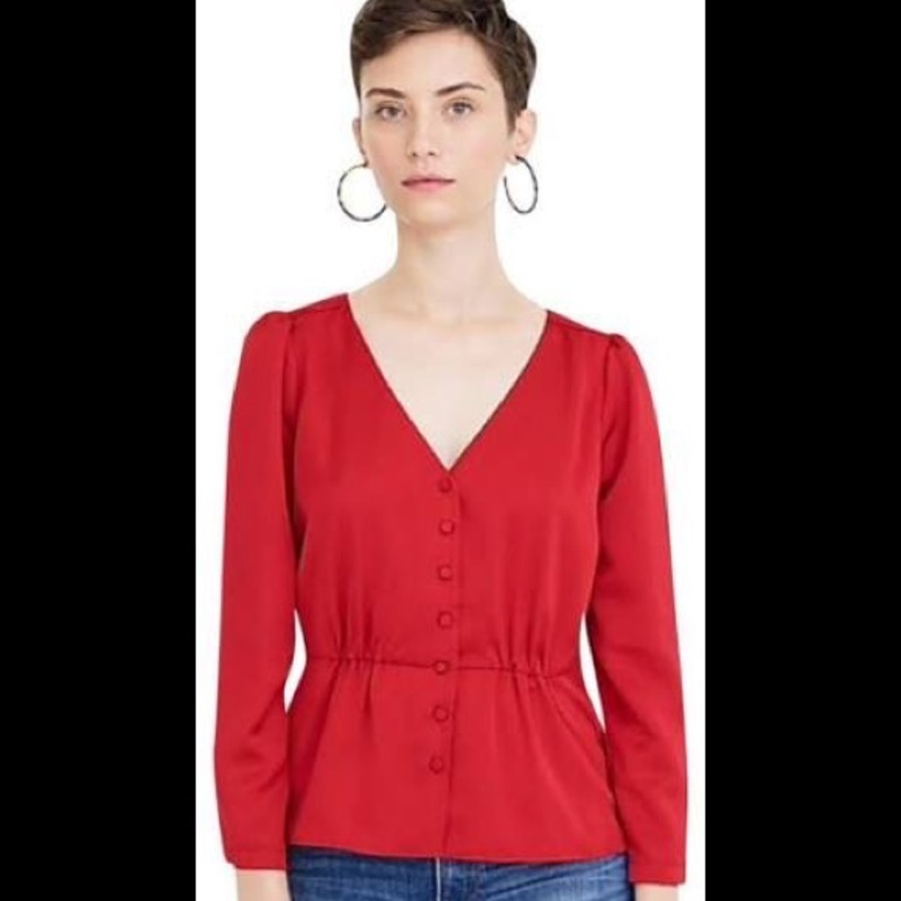 J Crew Red Peplum Long Sleeved Blouse Size 10T